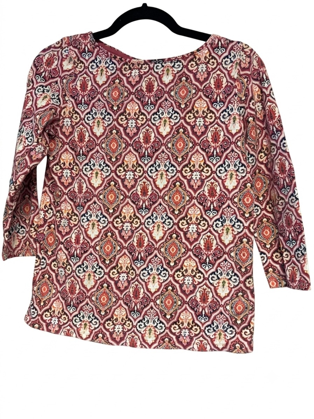 Talbot’s Women's Patterned Boatneck Top - Burgundy Multi